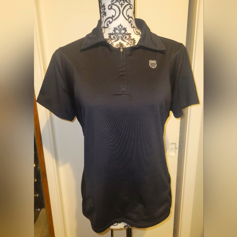 K-Swiss Women's Polo Shirt Black Short Sleeve Collared Size Med